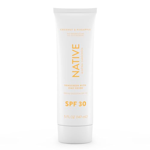 Native Sunscreen SPF 30, Zinc Oxide Dermatologist Tested Suitable for Sensitive Skin & Hawaii Compliant, 5 Ounces | Pineapple & Coconut Scent Sun Protection Lotion, Lightweight & Smooth