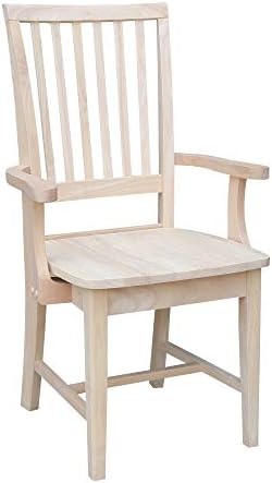 IC International Concepts Mission Side Chair with Arms Solid Parawood, Box Seat Construction, Kitchen/Dining, 22"W x 21"D x 39"H, 225 Lbs Wt. Capacity, DIY, Paint/Stain In Any Color, Unfinished