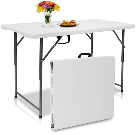 4ft Folding Table,Sturdy Outdoor Folding Table,Perfect for Camping Picnics Parties Durable Foldable Table with Easy Setup Ideal Portable Folding Tables for Indoor & Outdoor Use