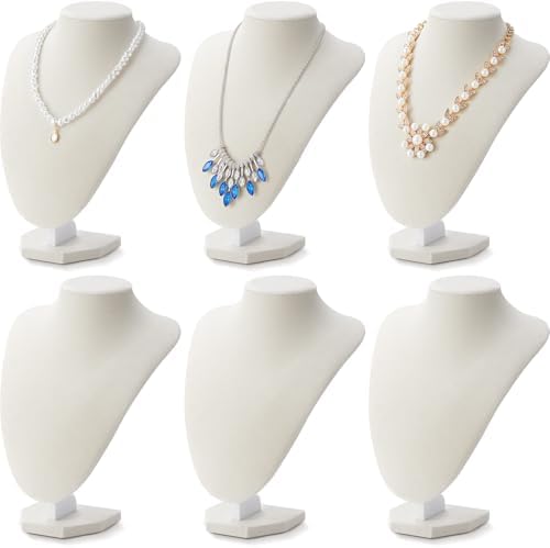 6 Pcs Necklace Display Stand Necklace Holder Jewelry Bust Display Stands for Selling Home Store Trade Shows Photography Props Retail(Beige,Velvet)