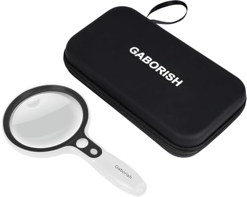 Large Magnifying Glass with 37 LED Light and Case, 10X 20X 45X Handheld Illuminated Lighted Magnifier with 3 Light Modes for Seniors Reading, Inspection, Coins, Exploring Close Work