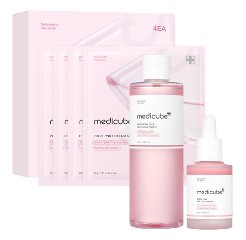 medicube Rose PDRN Pink Trio Set : Medicube PDRN Pink Peptide Serum & Toner & Jelly Gel Mask (1 Count (Pack of 4))