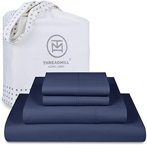 Threadmill American Supima King Size Cotton Sheets, 1000 Thread Count, 4 Piece Luxury Bed Sheets for King Mattress, 5 Star Hotel Quality Sheets with Elasticized Extra Deep Pocket, Folkstone Blue