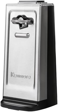 Kenmore Smooth Edge Electric Can Opener Extra Tall Stainless Steel One Touch Side Cut Blade Opens Regular & Pop Top Cans Safe Easy Compact Durable Silver Black