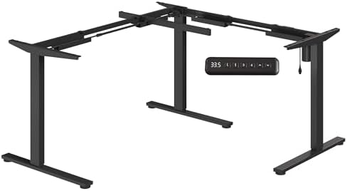 SANODESK Electric Height Adjustable 3-Leg L Shaped Standing Desk Frame, Support up to 220lbs, Sit Stand Ergonomic L Desk Frame Only, Black