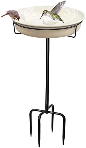 28In Freestanding Birdbaths Bowl Outdoor, Free Standing Garden Bird Bath Bird Feeder Bowl with Metal Stake, Detachable Decoration Spa Birdfeeder for Garden Patio Yard Lawn, 4 Spiky Feet (White)