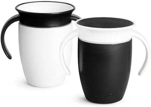 Munchkin® Miracle® 360 Trainer Sippy Cup with Handles, Spill Proof, 7 Ounce, 2 Pack, Black/White