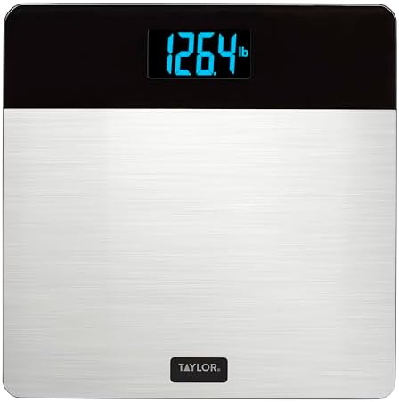 Taylor Digital Brushed Stainless Steel Scale, Bathroom Scale for Body Weight, Digital Bathroom Weighing Machine, Battery Powered, FSA HSA Eligible, Highly Accurate, Measures Weight up to 400 lb, Black