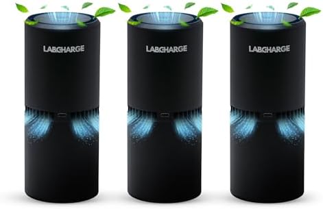 Lab Charge Small Ionic Air Purifier for Home & Bedroom – Silent HEPA Filter – Covers 250 Sq Ft - Free Cleaner for Pets, Hair, Smoke, Dust, Odors & Dander – Compact & Black Design - Pack of 3
