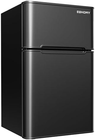 EUHOMY Mini Fridge with Freezer, 3.2 Cu.Ft Mini Refrigerator, Dorm Fridge with 2 Door For Bedroom/Apartment/Office-Food Storage Cooling Drink, Black