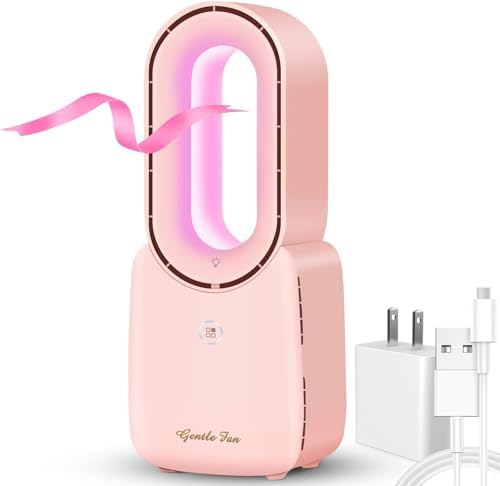let'me Desk Fan, 11.8 Inch Bladeless Fan Mini Office Fan 4 Speeds with 5-Colors Ambient Light, USB Table Fan Small Quiet for Home, Bedroom,Dorm