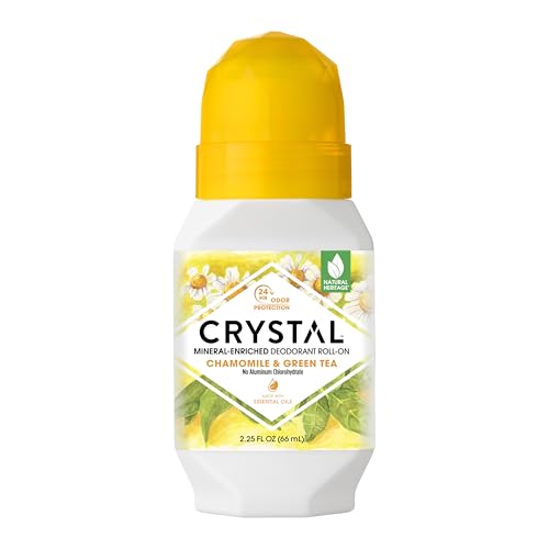 Crystal Deodorant - Mineral Roll on Vegan Deodorant for Women and Men, Chamomile & Green Tea - 2.25 fl. oz. (3 Pack) (Packaging May Vary)