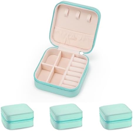 3pack/PU Leather Travel Jewelry Case, Mini Jewelry Box, Small Jewelry Organizer Portable Display Storage Case for Rings Earrings Necklace Bracelet, for Girls Women (Blue - 3 Packs)