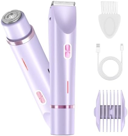 Bikini Trimmer for Women, 2 in 1 Electric Razor Shaver, Wet & Dry Use, Dual Head Bikini Shaver Razor for Face Lip Chin Pubic Underarm Legs (Purple)