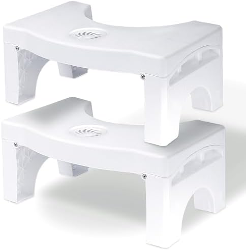 2Pack Auoace Foldable Toilet Potty Stool for Adults, 7" Height Portable Squatting Poop Foot Stool with Freshener Space, Bathroom Non-Proof Toilet Assistance Step Stool fits 14"-16" Standard Toilets