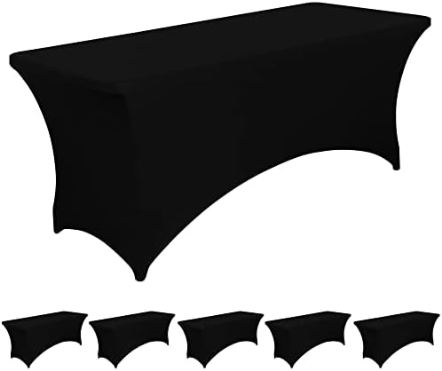 6FT Black Fitted Tablecloths for Rectangle Tables, 6 Pcs - Stretch Spandex Table Cover Protector for Banquet, Massage Bed, Wedding, Birthday, 72 Length x 30 Width x 30 Height Inches