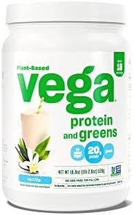 Vega Protein and Greens Protein Powder, Vanilla - 20g Plant Based Protein Plus Veggies, Vegan, Non GMO, Pea Protein for Women and Men, 1.2 lbs (Packaging May Vary)