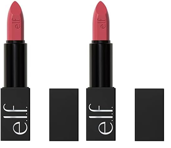 e.l.f. O Face Satin Lipstick, Richly Pigmented, Nourishing & Long-Lasting Creamy Lipstick, Infused With Jojoba, Vegan & Cruelty-Free, Pleased (Pack of 2)
