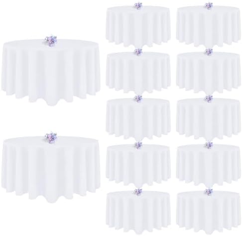 12 Pack White Round Tablecloth 120 Inch Round Table Cloth, Wrinkle Resistant and Washable Tablecloth Polyester Fabric Table Cloth Round Table Cover for Dining Wedding Banquet Party