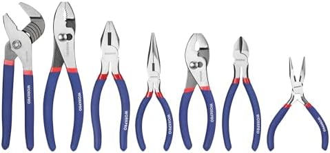 7-piece WORKPRO Pliers Set with Groove Joint, Long Nose, Slip Joint, Linesman, and Diagonal Pliers for DIY & Home Use