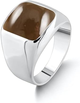Solid 925 Sterling Silver Cushion Shape Gemstone Men Signet Ring, Beautiful Handcrafted Christmas Gift for Fathers, Son, Boyfriend, Friend