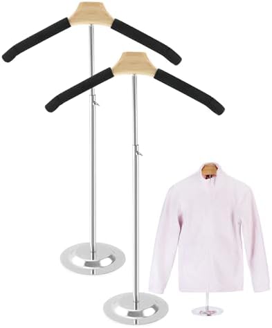 QWORK Adjustable Metal T-Shirt Display Stand, 2 Pack Foam & Wire Clothes Hanger Rack -16" to 28" for Coat Clothing Garment Retail, Craft Show