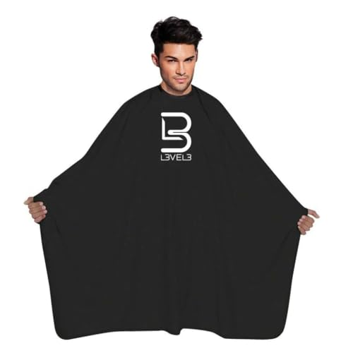 L3 Level 3 Black Cape - Universal Size - Comfortable with Adjustable Neck Closure - for Barbers and Hair Stylist