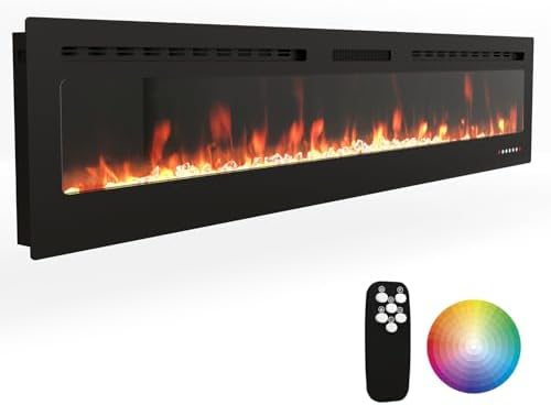 80" Electric Fireplace Wall Mounted & Recessed with Remote, 750w/1500w Ultra-Thin Wall Fireplace Inserts, Electric Fire Place W/8H Timer, Adjustable Flame Colors and Brightness Silent