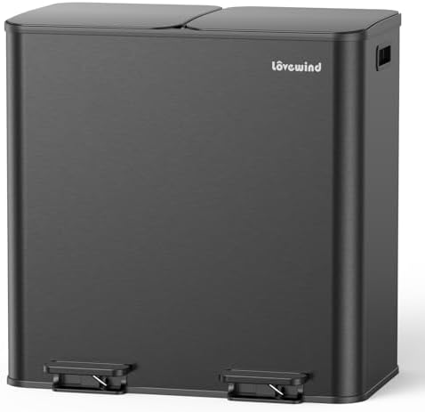 Lovewind Trash Can, 2 x 10.5 Gallon (2 x 40 L) Garbage Can for Kitchen Dual Compartment Recycling Kitchen Step Trash Bin, Stainless Steel Trash and Recycle Bin Combo with Soft-Close Lid, Black