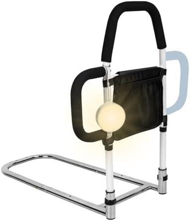 Bed Rails for Elderly Adults Safety with Motion Sensor Light & Double Foamed Grab Bars, Bed Rail with Storage Bag for Fall Prevention, Fit King, Queen, Full, Twin Bed, Getting in & Out of Bed