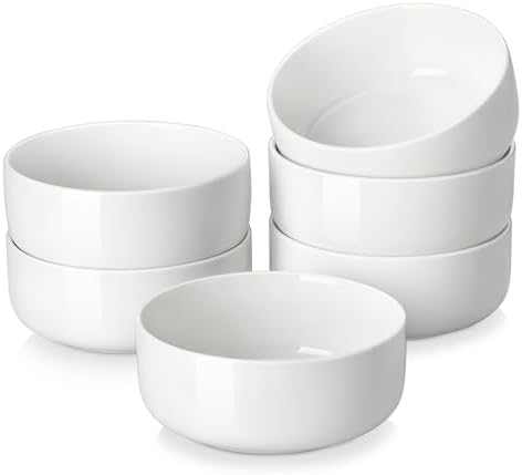 MALACASA 24 OZ Cereal Bowls, Porcelain Soup Oatmeal Bowls Set of 6, Kitchen Ceramic Serving Bowl, Dishwasher Microwave Oven Safe, White, Series LUNA