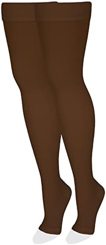 NuVein Medical Compression Stockings, 20-30 mmHg Support, Women & Men Thigh Length Hose, Open Toe, Brown, 2X-Large