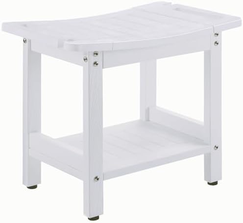 Shower Benches for Inside Shower to sit on，Waterproof Shower Bench,Shower Stool for Inside Shower,heav Duty Shower Chair for Shaving Legs, with Storage Shelf, Adjustable Feet（White）