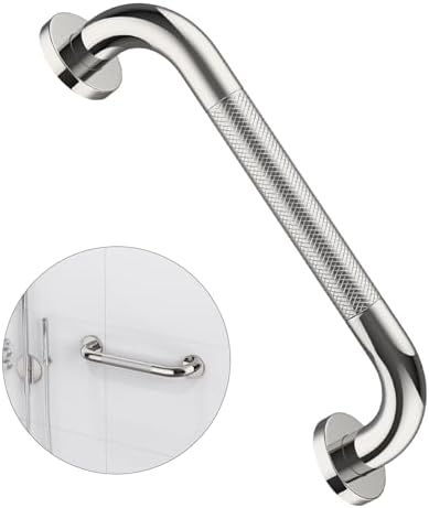 12 Inch Anti Slip Shower Grab Bar Handle, ZUEXT Chrome Finish Stainless Steel Bathroom Grab Bar, Knurled Bathroom Balance Bar,Safety Hand Rail Support,Handicap Elderly Injury Senior Assist Bath Handle