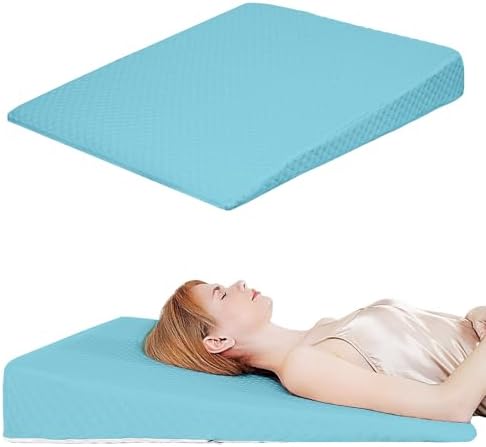 Wedge Pillow, Bed Wedge Pillows for Sleeping, Snoring, Back Support, After Surgery, Foam Triangle Pillow, Removable Washable Cover (Blue, 5in)