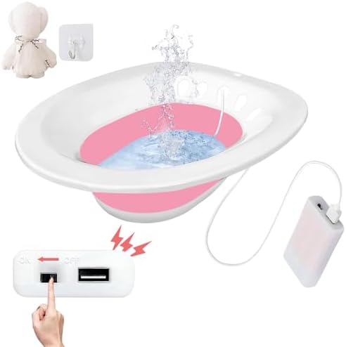 Electric Sitz Bath for Hemorrhoids & Postpartum Care, Collapsible Kit with Wide Seat & Deeper Bowl (Pink)
