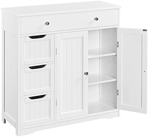 Topeakmart Bathroom Free-Standing Floor Cabinet, Practical Storage Cabinet with 4 Drawers and 2 Doors for Kitchen, Entrance Area, Living Room, Adjustable Shelves, Ample Space White