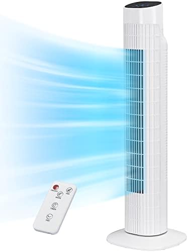 31" Electric Tower Fan That Blow Cold Air, Quiet Cooling Fan with Oscillation 7.5H Timer,Portable Floor Bladeless Standing Fan with Remote, White