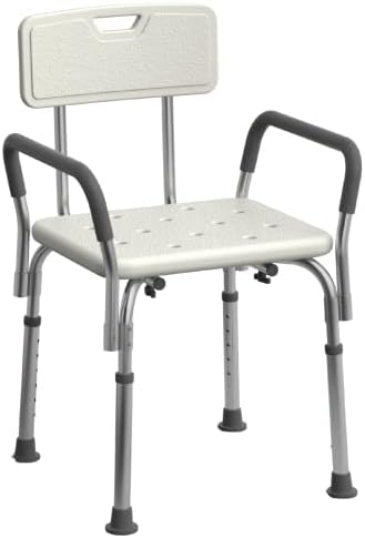 Medline Shower Chair for Inside Shower, Heavy Duty, 350 lb Capacity, Adjustable Height, Non-Slip Seat with Padded Armrests & Back, White