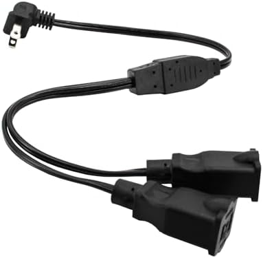 3FT Extension Cord Splitter- 2 Way Outlet Splitter Extension Cords 2 Prong with Right Angle Plug,Thin Design for Indoor/Outdoor Use, Christmas Lights & Home Appliances,Black