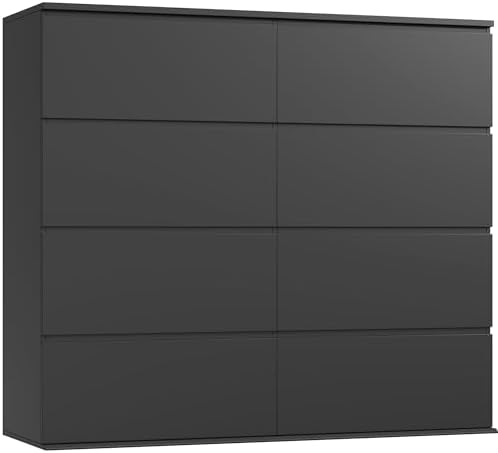 FINETONES 8 Drawer Dresser for Bedroom, Black Dresser Double Chest of Drawers, Modern Wood Dressers with Deep Drawers for Living Room,Black