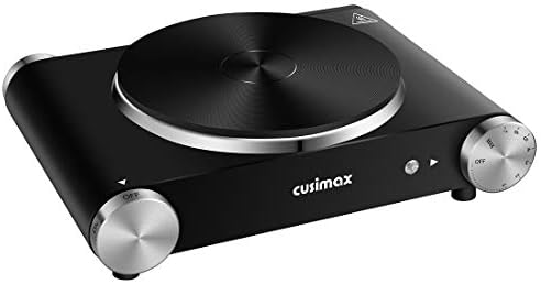 CUSIMAX Electric Hot Plate for Cooking Portable Single Burner 1500W Cast Iron hot plates Heat-up in Seconds Adjustable Temperature Control Stainless Steel Non-Slip Rubber Feet Upgraded Version B101