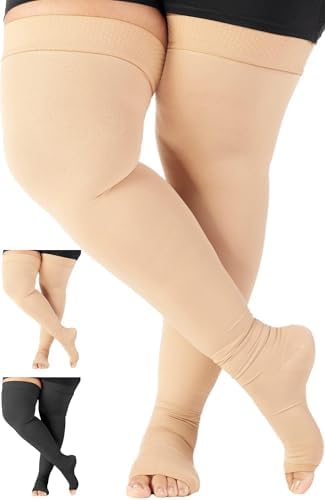 Plus Size Opaque Compression Stockings for Women and Men 20-30mmHg - Open Toe Compression Stockings for Varicose Veins, Pregnancy, Blood Clots, Embolism - Beige, 7X-Large A213BE10