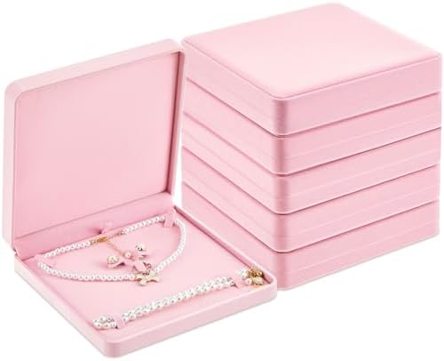 Yinkin 6 Pcs Velvet Jewelry Set Box Jewelry Display Case Earring Ring Bracelet Necklace Gift Box Pearl Necklace Storage Case for Mother's Day Wedding Travel Anniversary(Pink)