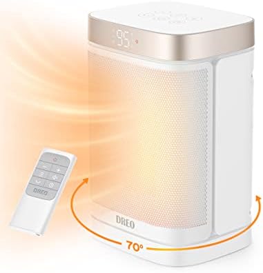 Dreo Atom One Space Heater with Remote, 70°Oscillating Electric Heaters with Digital Thermostat, 1500W PTC Ceramic Heater, 12h Timer, Quiet Safety Heating, Portable Heater for Home Office