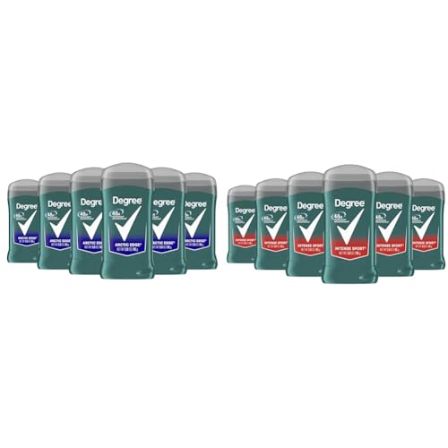 Degree Men Original Aluminum Free Deodorant for Men, 48-Hour Odor Protection, Arctic Edge & Intense Sport (Pack of 6) 3 Ounce Stick, Fresh, Mint Scent