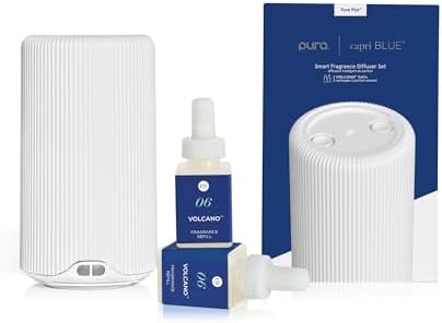 Capri Blue Pura Plus Smart Home Fragrance Diffuser Kit - Includes 1 Tabletop Pura Diffuser and 2 Volcano Pura Refills - Notes of Tropical Fruits & Sugared Citrus