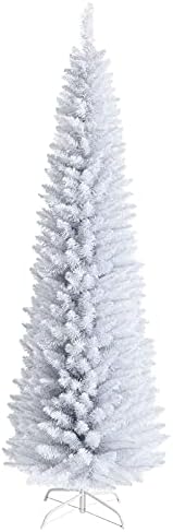 Goplus 7FT Pencil Christmas Tree, Artificial Slim White Christmas Tree with 436 PVC Needles & Folding Metal Stand, Unlit Xmas Tree for Home Office Shops Hotels Decoration