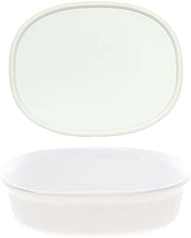 CorningWare French White 1.5 Quart Oval Casserole Bundle: 1.5 Oval with Plastic Lid