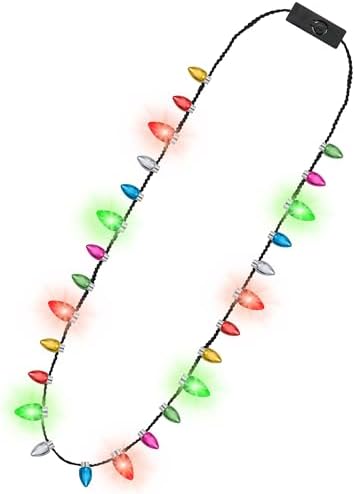 Light up Christmas Necklaces, 8 Lighting Bulbs Christmas Decorations Accessories Party Supplies Favors, Lighting Up Xmas Bulb Necklaces Bulk